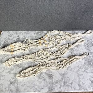 Set of 3 - Macrame Plant Hangers - Wooden Beads Large Medium Small New